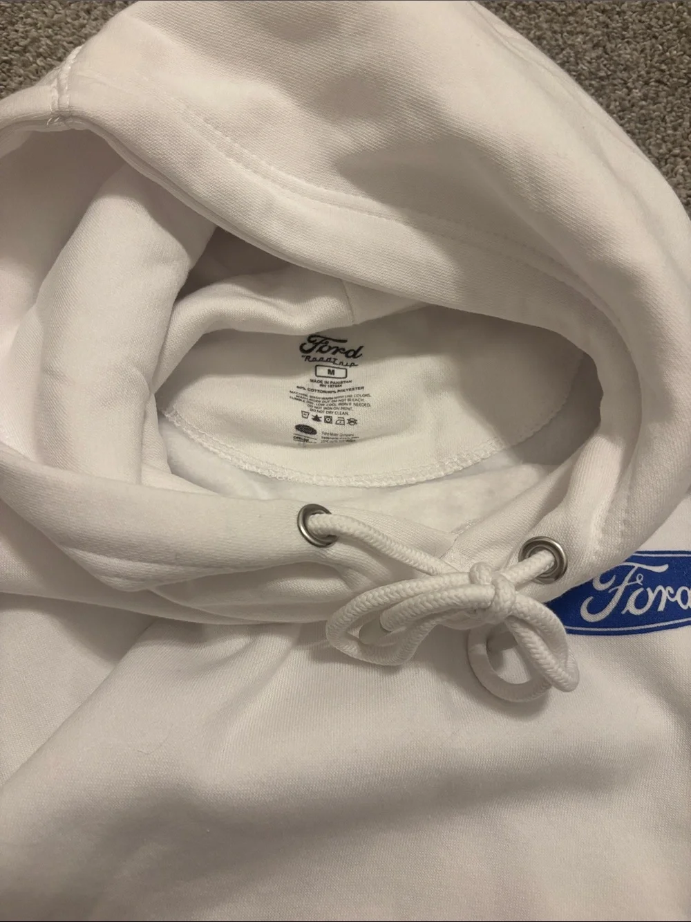 Ford White Crewneck Hoodie with Blue Logo